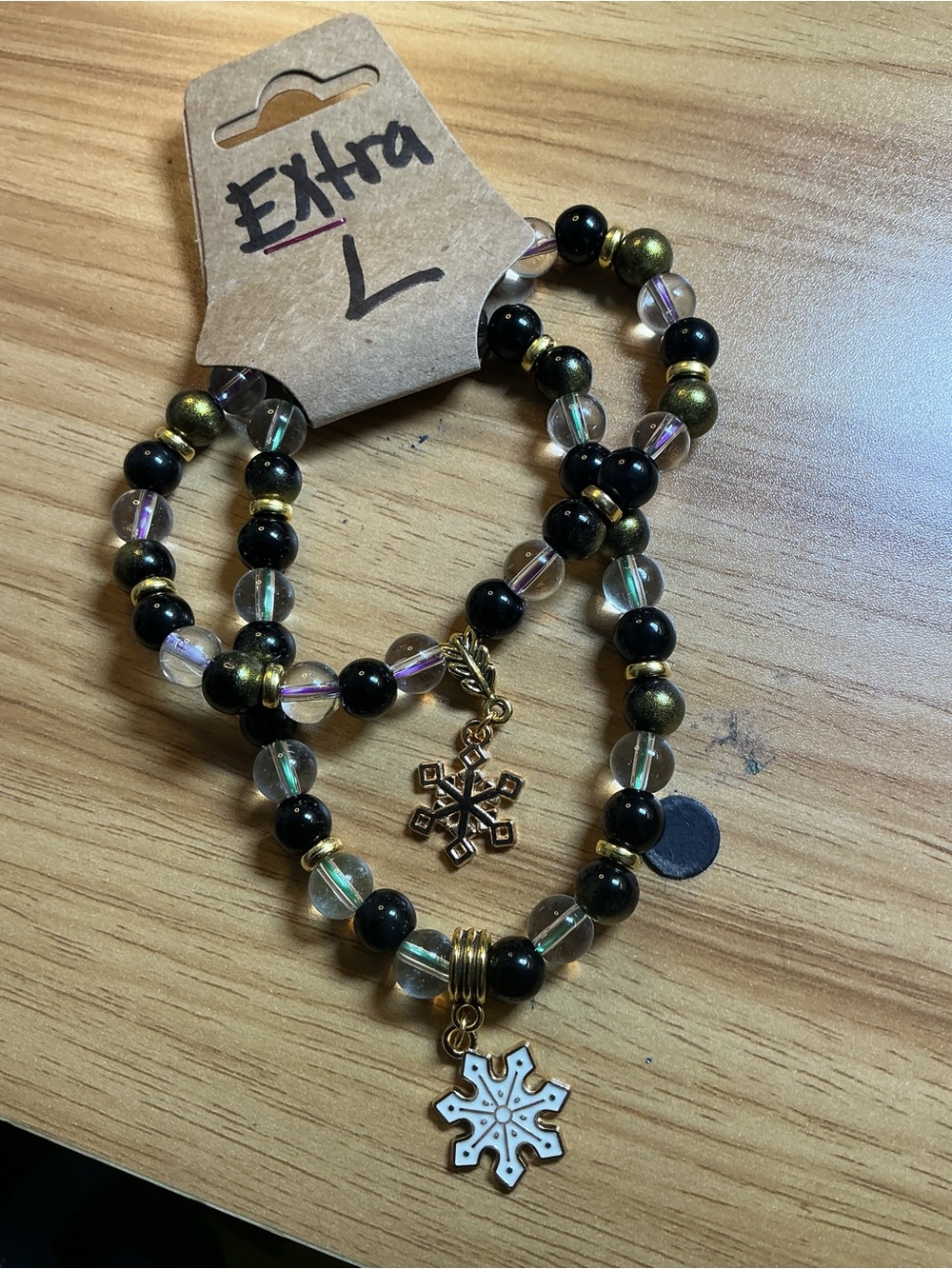 Beaded Black & Gold Snowflake Charm Bracelet Set